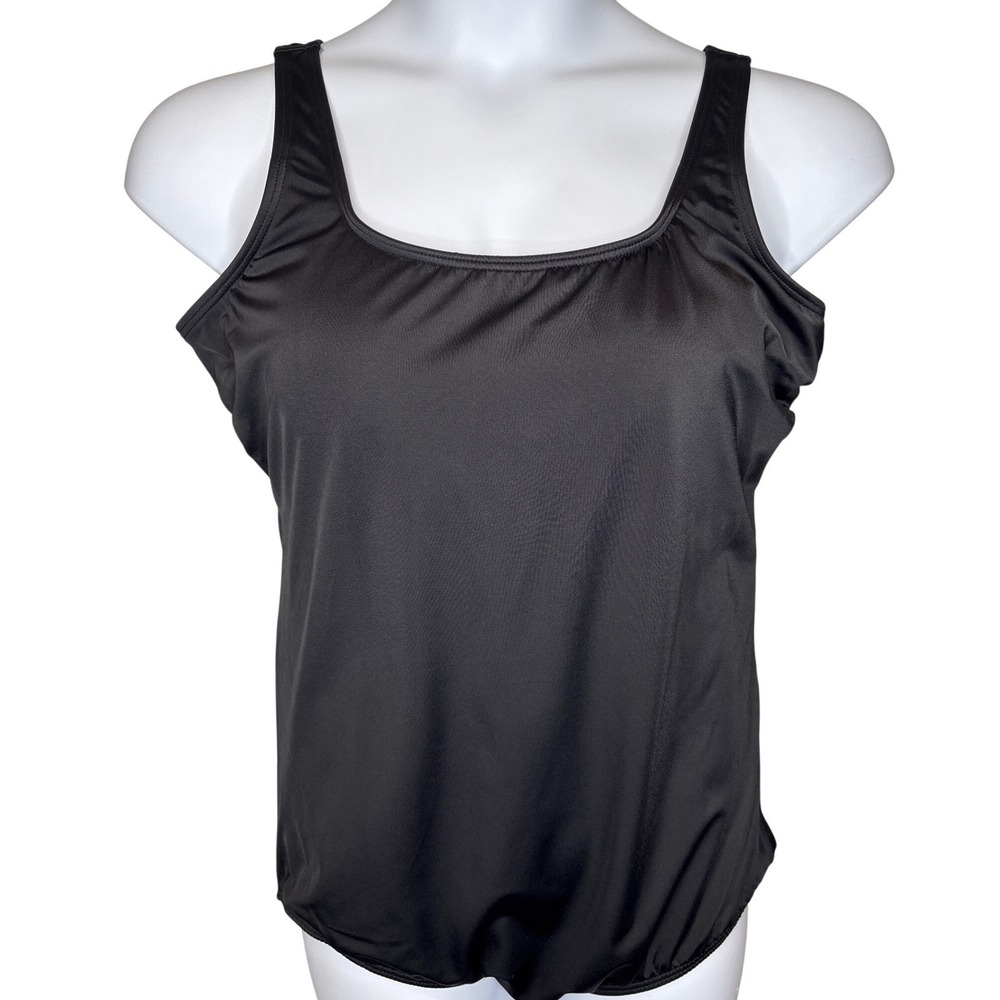 NWT Lands' End Womens Black One Piece Swimsuit 18 D Underwire Scoop Back Classic